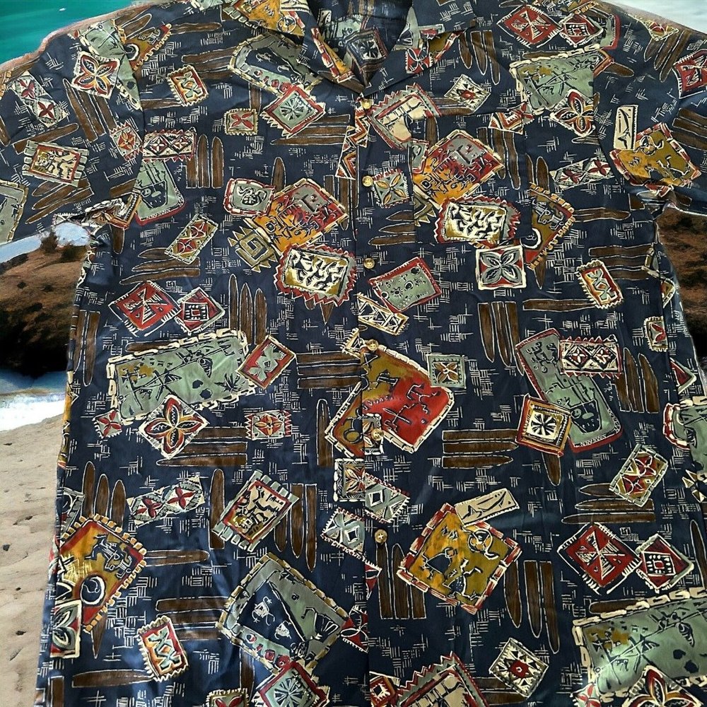 No Problem International Men Hawaiian Shirt Size L Button Up Short Sleeve